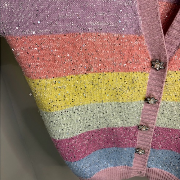 Pastel Rainbow Striped Sequin Cardigan Sweater - Pink - Picture 7 of 7